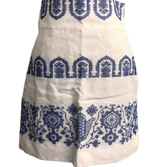 Milly White Blue Linen Cottage Core Mini Skirt - Picture 2 of 12